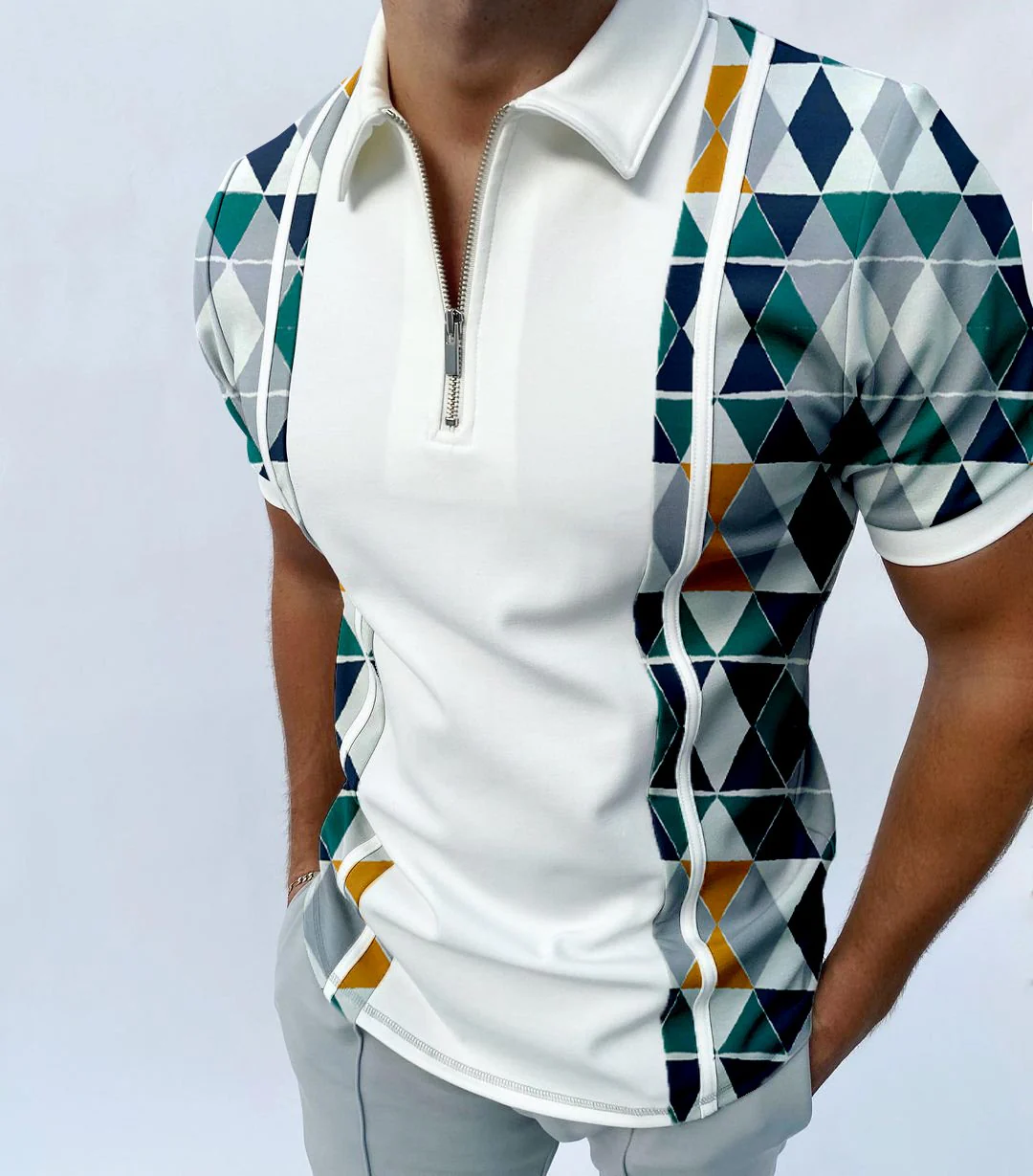 Men's geometric print casual polo shirt - Image 2