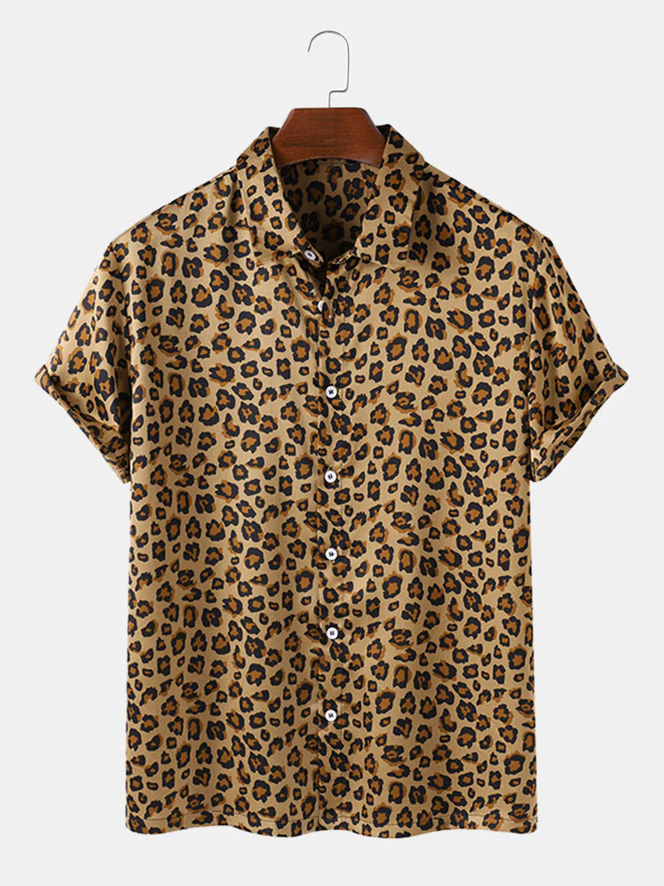 Mens Hawaiian Leopard Print Thin Holiday Beachwear Surfing Sporty Button Loungewear Set SKUE44246 - Image 3