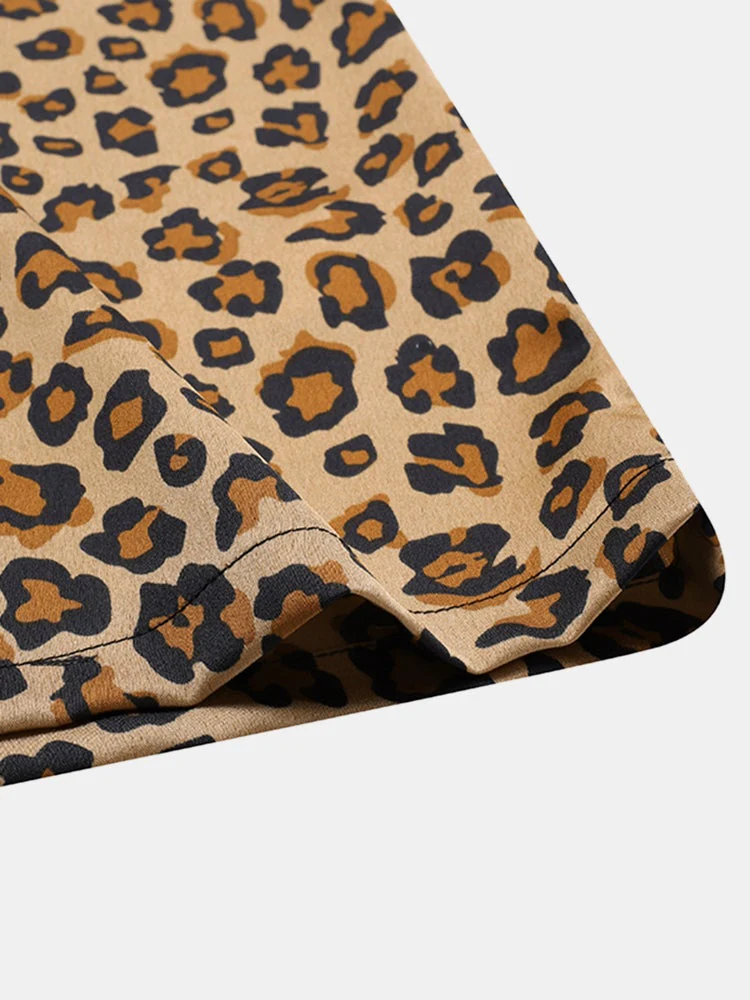 Mens Hawaiian Leopard Print Thin Holiday Beachwear Surfing Sporty Button Loungewear Set SKUE44246 - Image 5