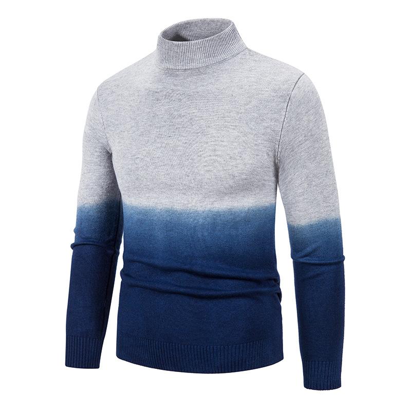 Men'S High Neck Slim Knit Pullover With Gradient Bottom - Image 4