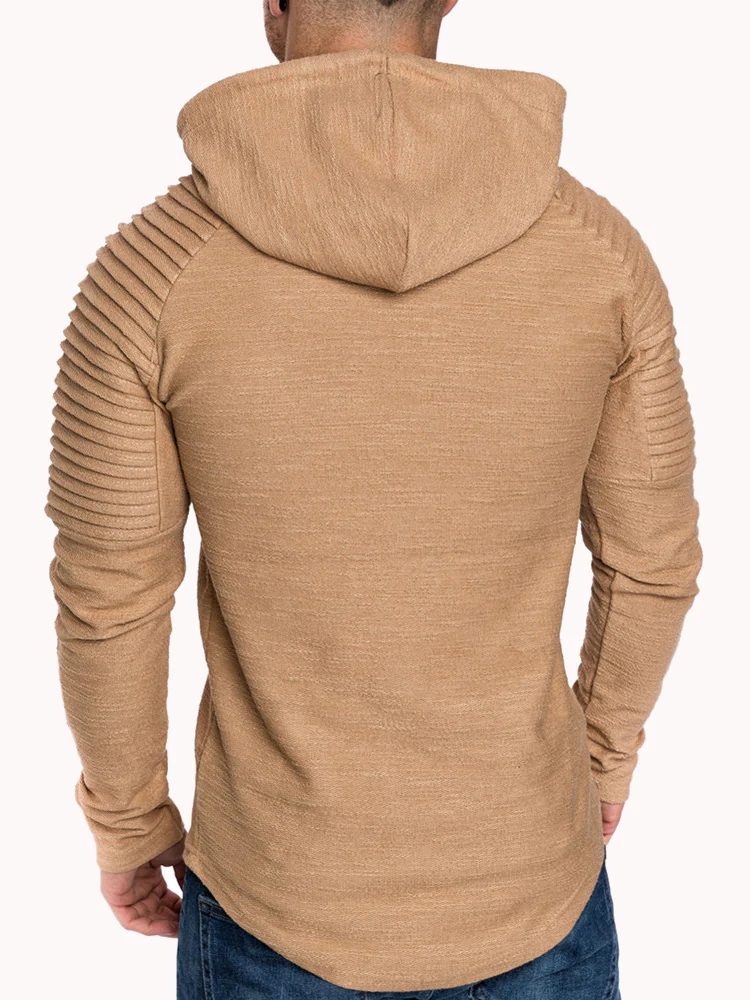 Mens Irregular Hem Hooded Striped Fold Raglan Sleeve O-neck Solid Color Casual Sweatshirt SKU984185 - Image 6