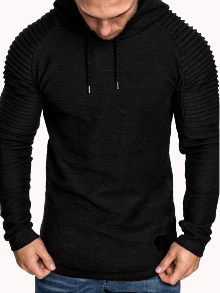 Mens Irregular Hem Hooded Striped Fold Raglan Sleeve O-neck Solid Color Casual Sweatshirt SKU984185 - Image 8