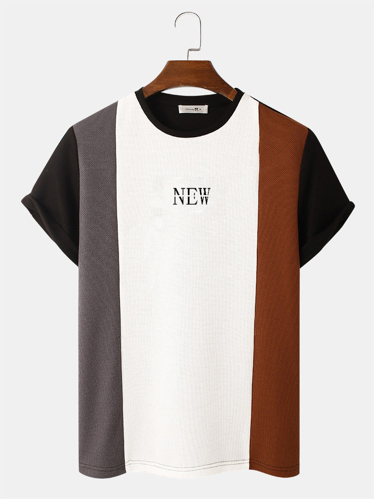 Mens Letter Print Knitted Patchwork Crew Neck Short Sleeve Two Pieces Outfits SKUI05043 - Image 4