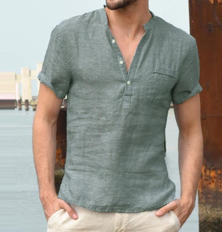 Men's Linen Short Sleeve Casual T-Shirt - Image 3