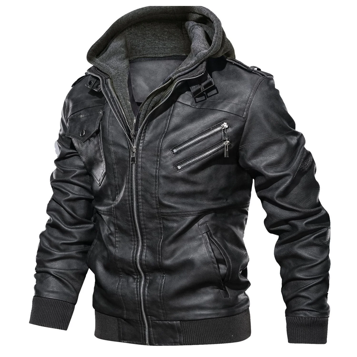 Mens Outdoor Cold-proof Motorcycle Leather Jacket - Image 3