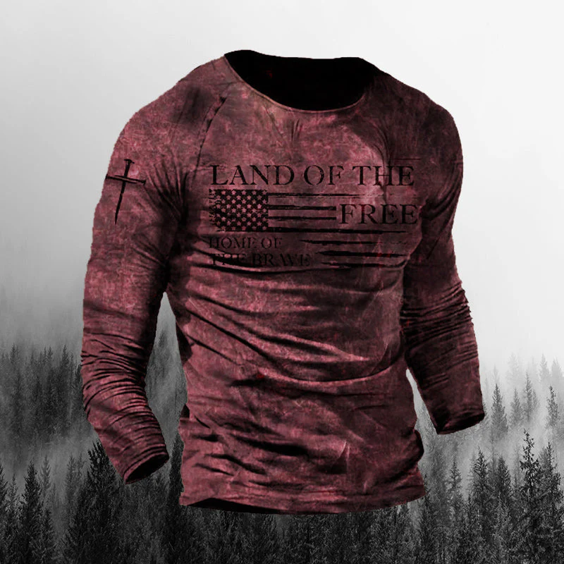 Men's Outdoor Land Of The Free Patriotic  Print Long Sleeve - Image 5