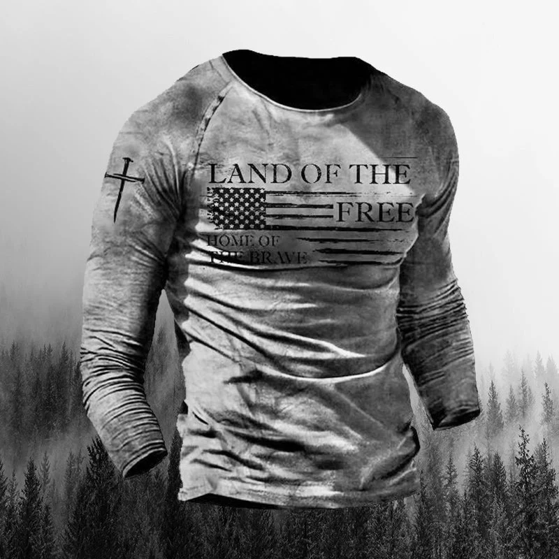 Men's Outdoor Land Of The Free Patriotic  Print Long Sleeve - Image 6