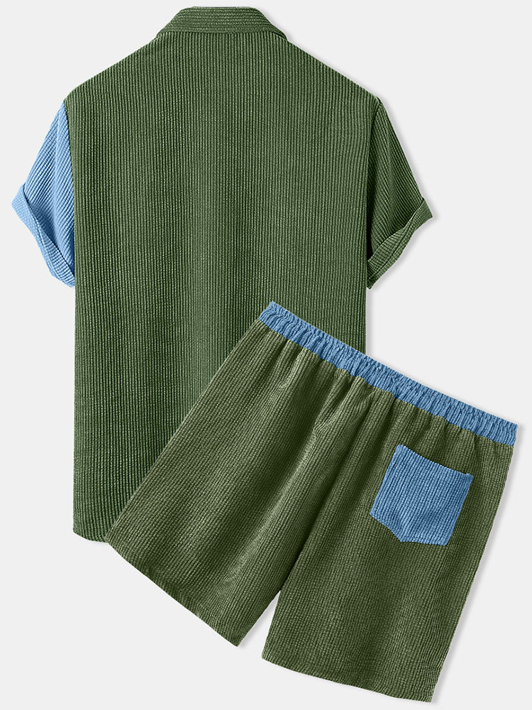 Mens Patchwork Corduroy Designed Casual Loose Drawstring Waist Suits SKUF77909 - Image 2