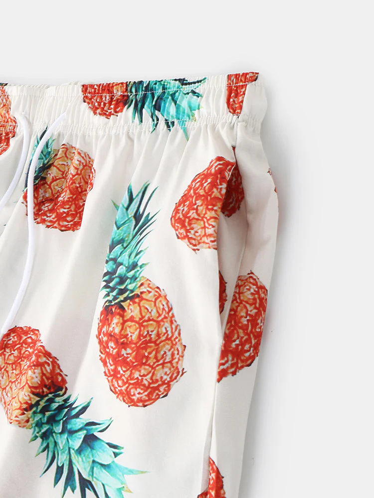 Mens Pineapple Pattern Print Casual Loungewear Comfy Breathable Button Drawstring Outfits Set - Image 10