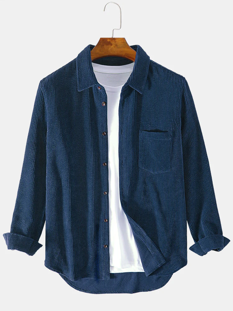 Mens Plain Style Corduroy Solid Color Casual Long Sleeve Shirts SKUD63857 - Image 10