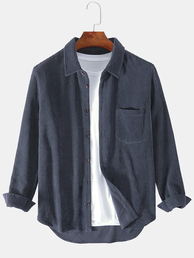 Mens Plain Style Corduroy Solid Color Casual Long Sleeve Shirts SKUD63857 - Image 11