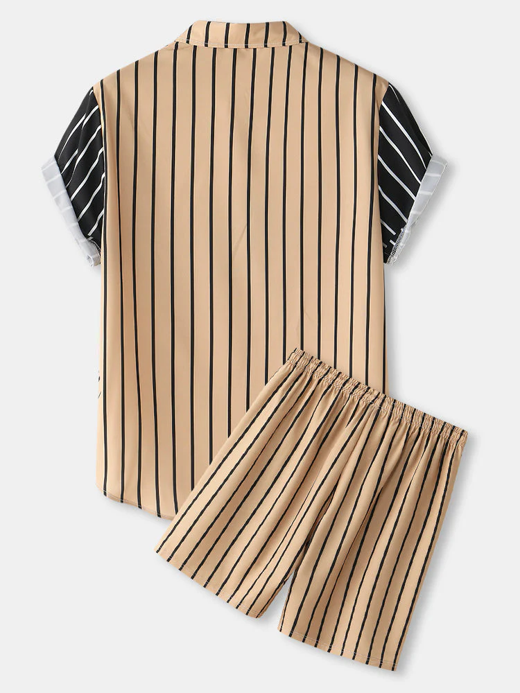 Mens Playing Card Pattern Patchwork Striped Shirt & Shorts Co-ords - Image 2