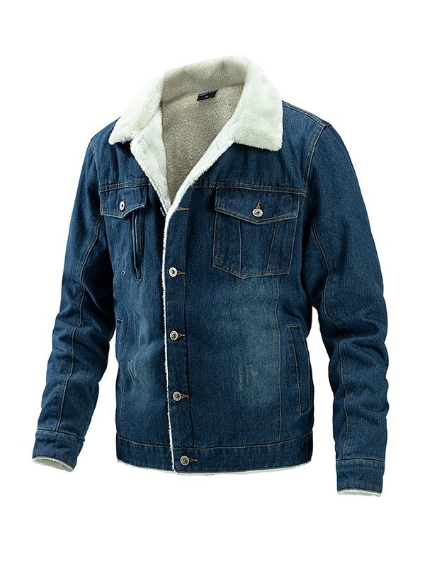 Men'S Plus Fleece Warm Denim Jacket - Image 6