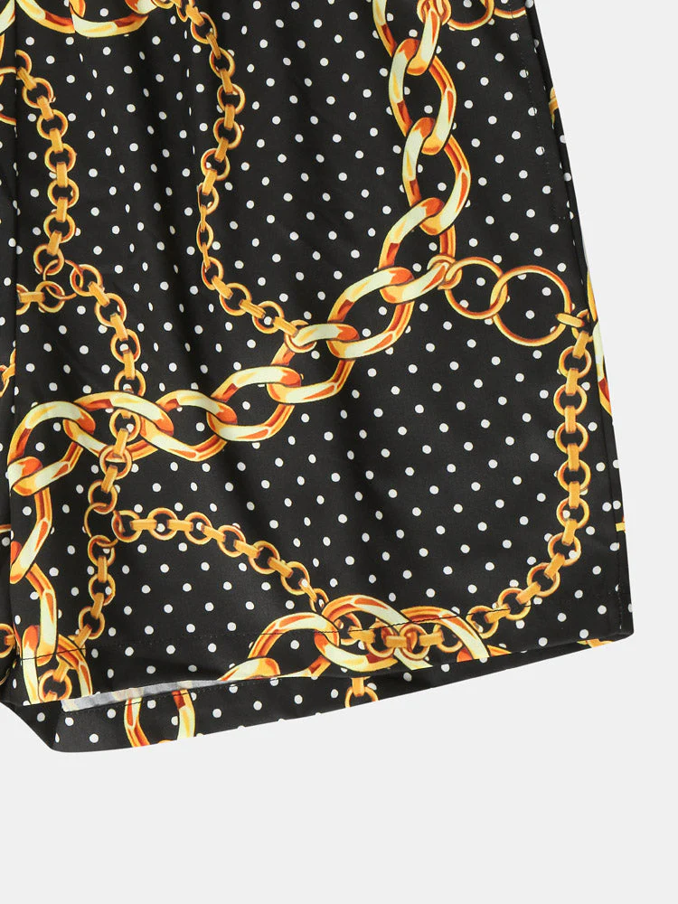 Mens Polka Dot Chain Baroque Print Short Sleeve Two Piece Outfits - Image 10