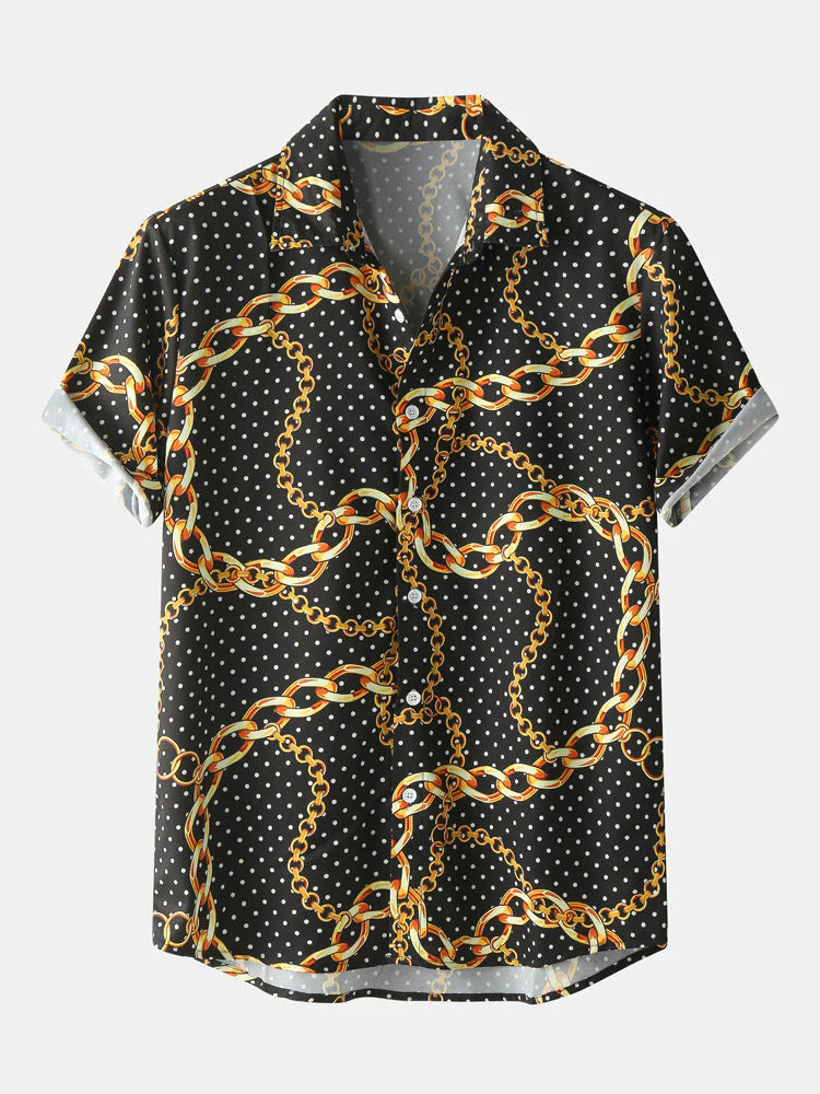 Mens Polka Dot Chain Baroque Print Short Sleeve Two Piece Outfits - Image 3