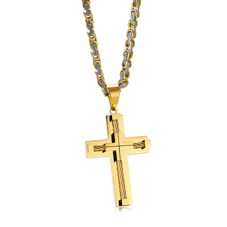 Men'S Religious Titanium Steel Wire Rope Cross Necklace - Image 3
