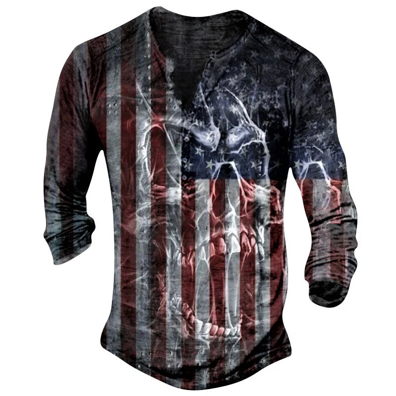 Mens Retro Comfortable National Retro Skull Long Sleeve - Image 2