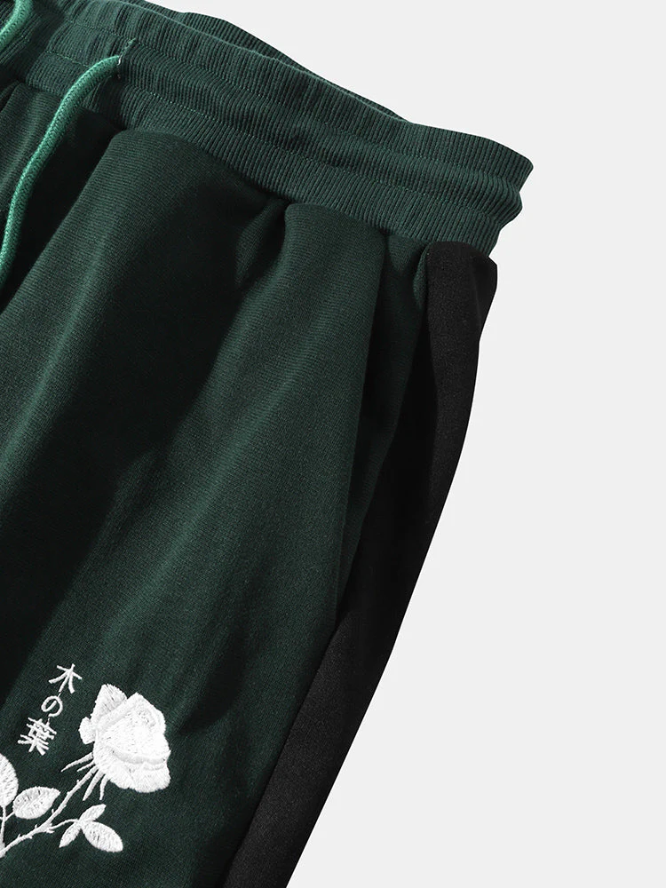 Mens Rose Japanese Embroidery Patchwork Sweatshirt Long Two Pieces Outfits - Image 7