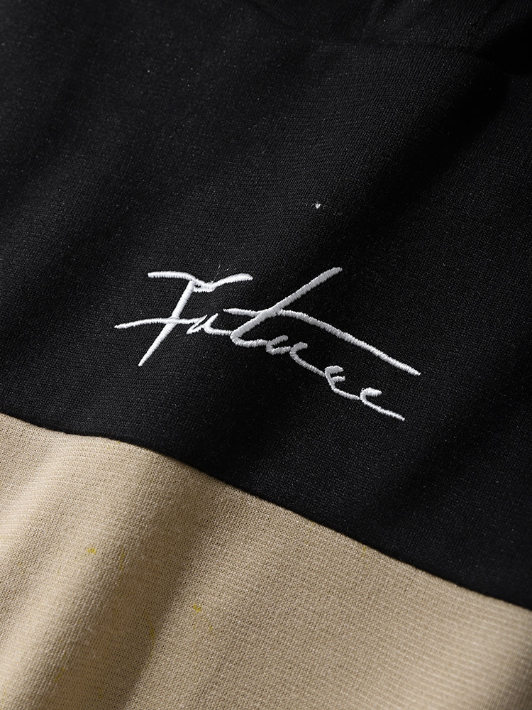 Mens Script Embroidered Two Tone Patchwork Hoodie Preppy Two Pieces Outfits - Image 5