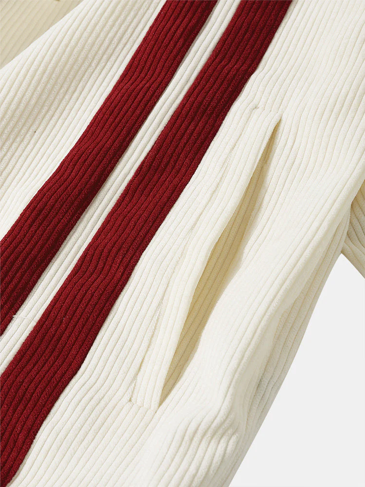Mens Side Stripe Letter Embroidered Zip Jacket Corduroy Two Pieces Outfits - Image 6