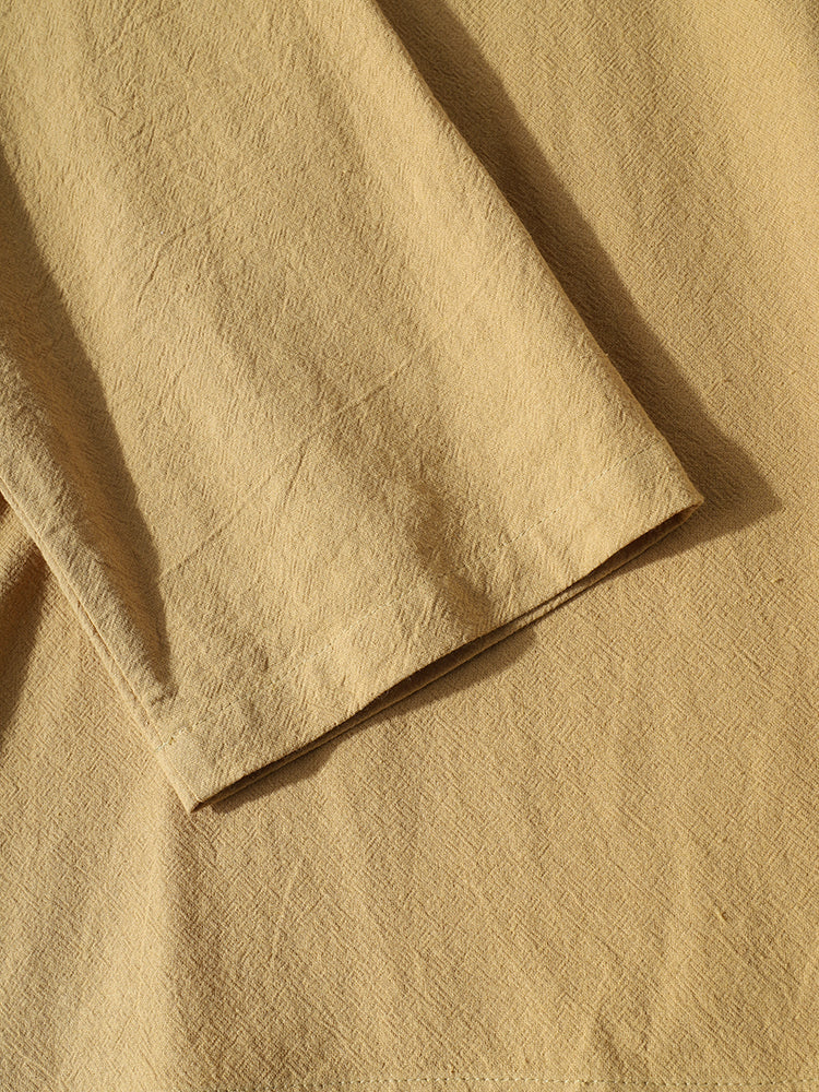 Mens Simple Solid 100% Cotton V-Neck Long Sleeve Shirt - Image 9