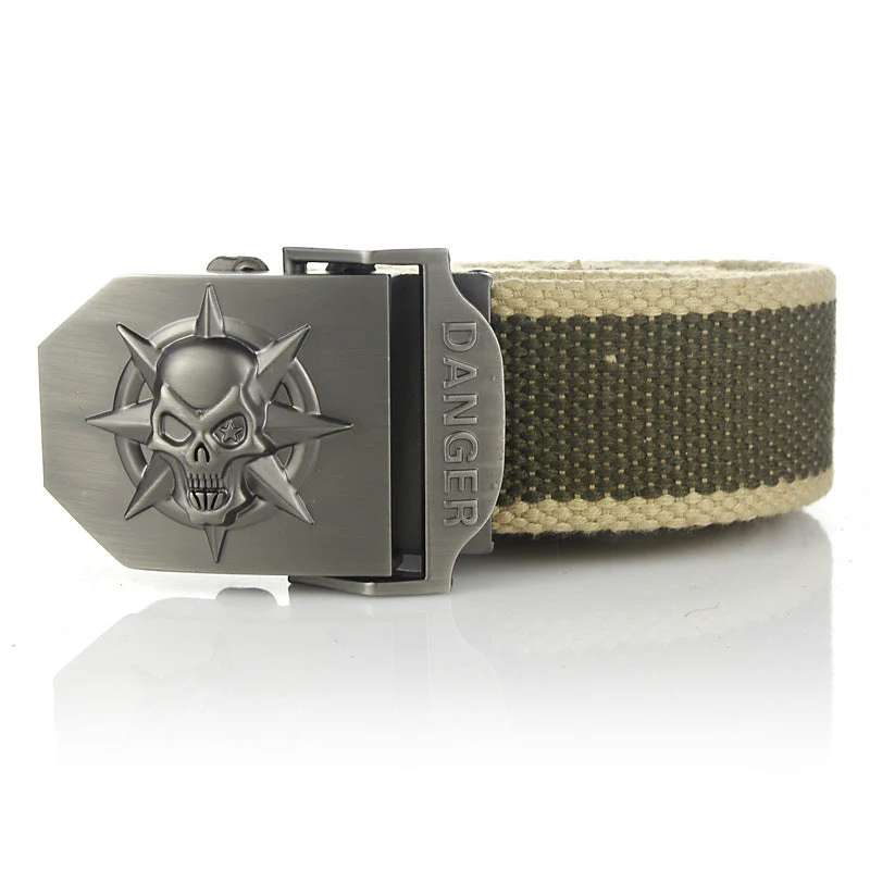 Men'S Skull Thicken Extended Canvas Training Belt Outdoor Sports Belt - Image 20