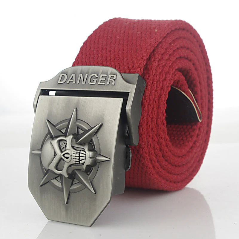 Men'S Skull Thicken Extended Canvas Training Belt Outdoor Sports Belt - Image 4