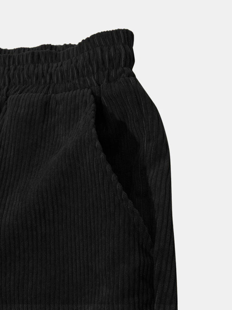 Mens Solid Corduroy Hooded Shirt Casual Two Pieces Outfits With Drawstring Shorts - Image 9