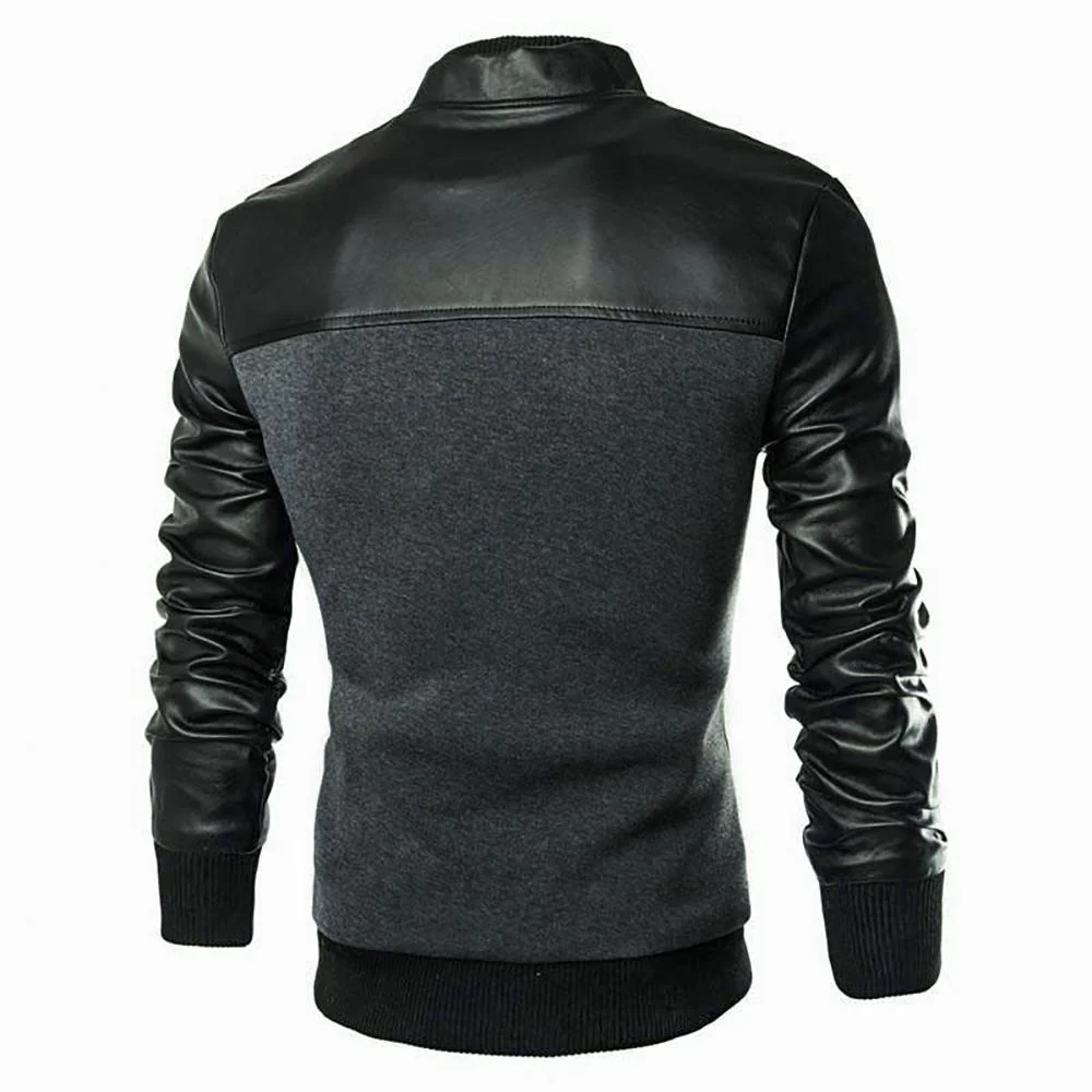 Men's Stand Collar Jacket Stylish Patchwork Design Slim Fit - Image 2