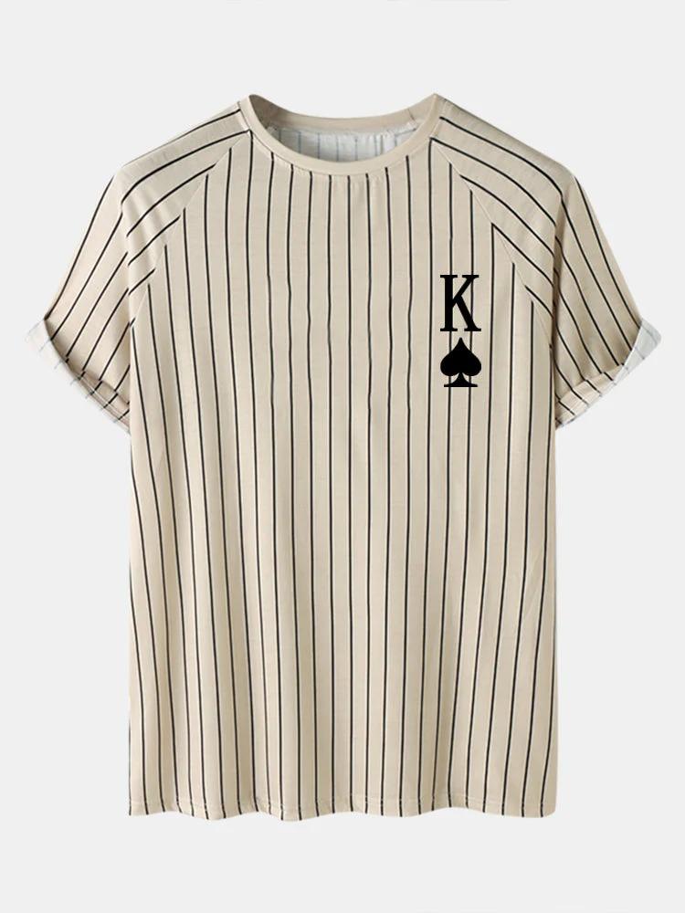 Mens Stripe K Poker Print Raglan Sleeve Casual Two Pieces Outfits - Image 5