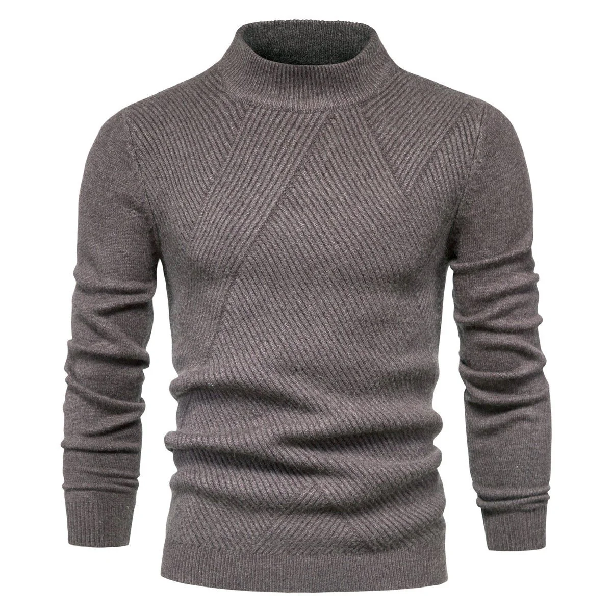 Mens Sweater Fashion Solid Color High Neck Slim Pullover Sweater - Image 10
