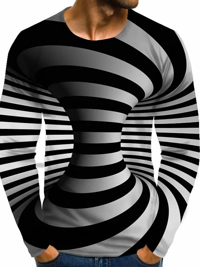 Men's 3D Print Graphic Optical Illusion Plus Size Long Sleeve Tops Streetwear - Image 6
