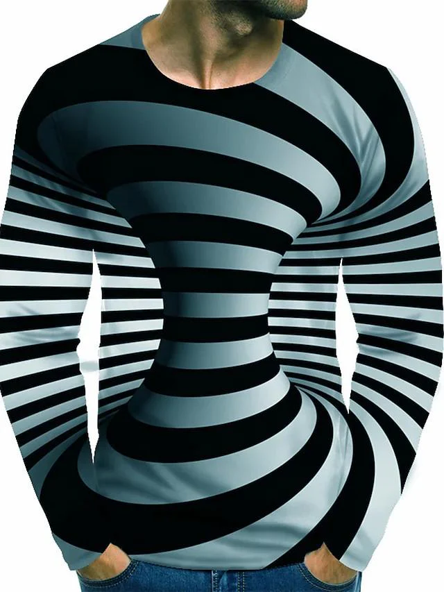 Men's 3D Print Graphic Optical Illusion Plus Size Long Sleeve Tops Streetwear - Image 9