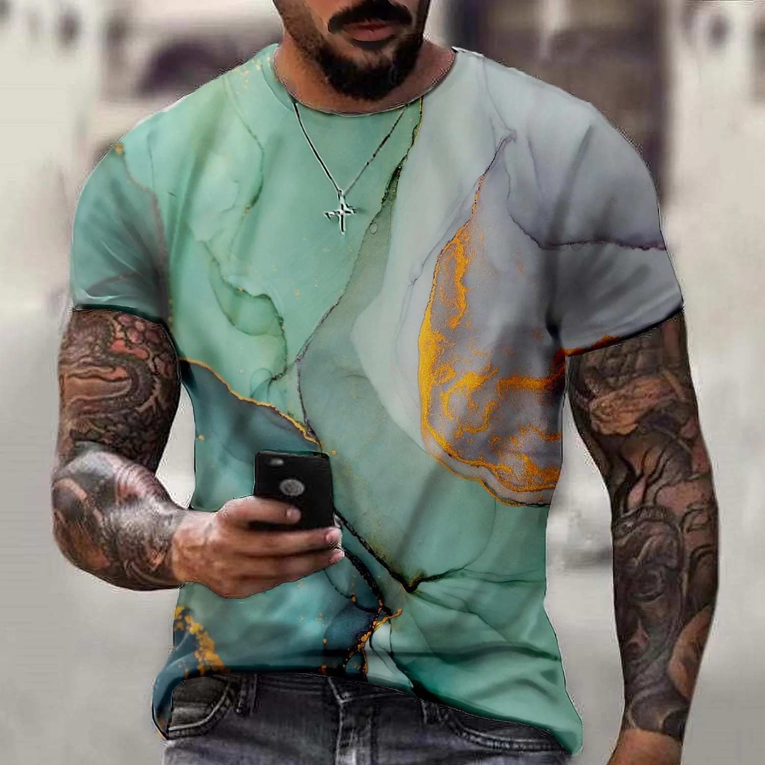 Men's 3D Print Graphic Geometric Crack Plus Size Short Sleeve Casual T-Shirts - Image 3