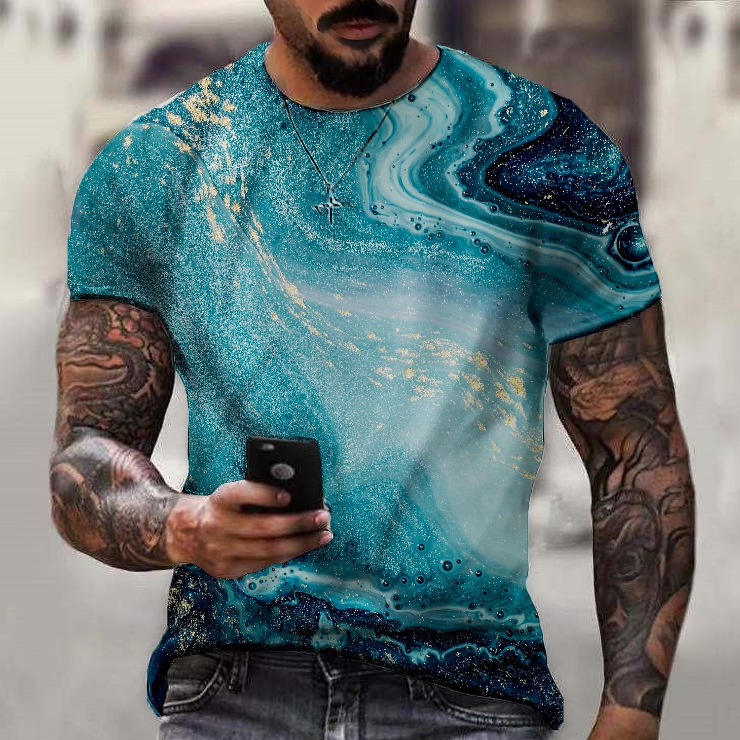 Men's 3D Print Graphic Geometric Crack Plus Size Short Sleeve Casual T-Shirts - Image 4
