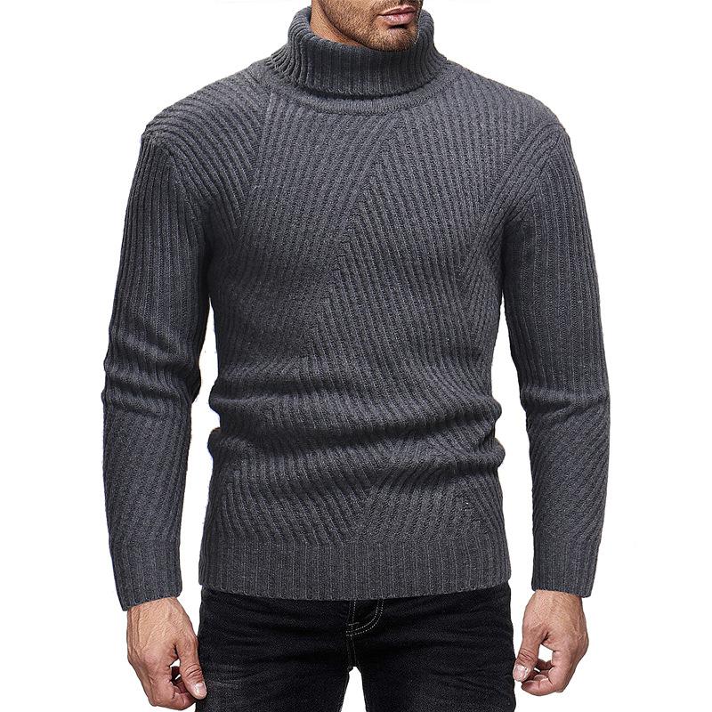 Mens Turtleneck Sweater Solid Color Slim Thick Sweater Knit - Image 11