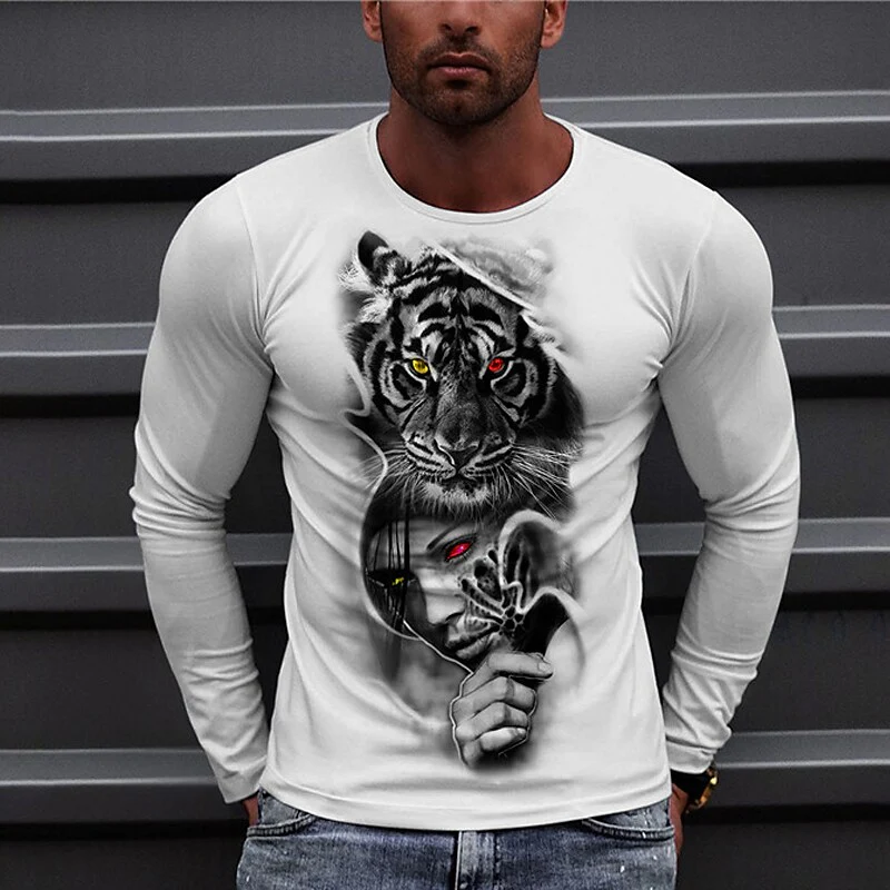Men's Unisex T shirt 3D Print Graphic Prints Tiger Crew Neck Daily Hol