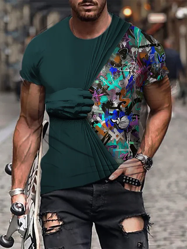 Men's Tee T shirt 3D Graphic Prints Hand Print Short Sleeve Daily Tops Casual Designer - Image 7
