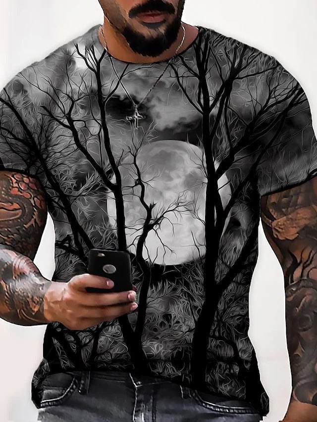 Men's Tee T shirt Shirt 3D Print Graphic Prints Moon Print Short Sleeve Halloween Tops Casual Designer Big and Tall Blue Purple Gray / Summer - Image 5