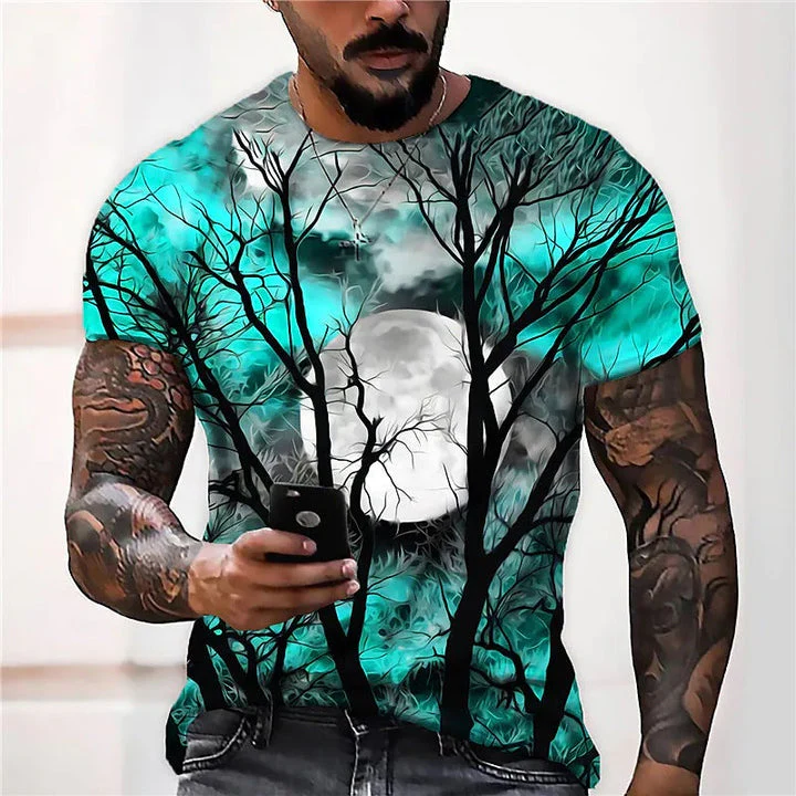 Men's Tee T shirt Shirt 3D Print Graphic Prints Moon Print Short Sleeve Halloween Tops Casual Designer Big and Tall Blue Purple Gray / Summer - Image 6