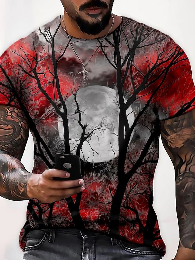 Men's Tee T shirt Shirt 3D Print Graphic Prints Moon Print Short Sleeve Halloween Tops Casual Designer Big and Tall Blue Purple Gray / Summer - Image 9