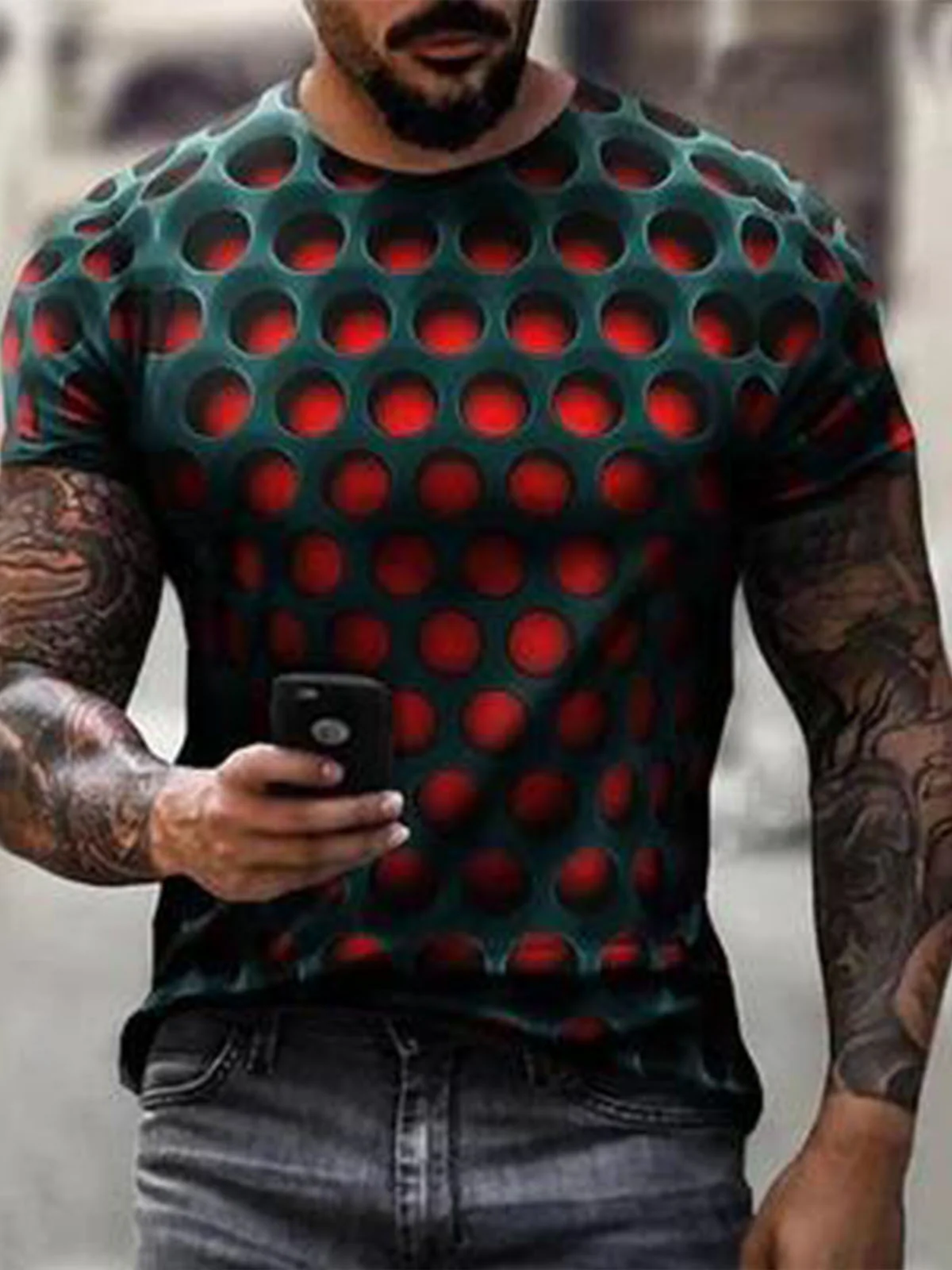 New Men's T shirt 3D Print Graphic Optical Illusion Plus Size Short Sleeve Casual Tops - Image 26