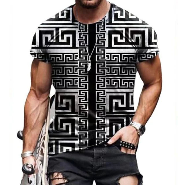 New Oversize Men T Shirt Mosaic Print Men Tops Short Sleeve Casual Loose Clothing - Image 7
