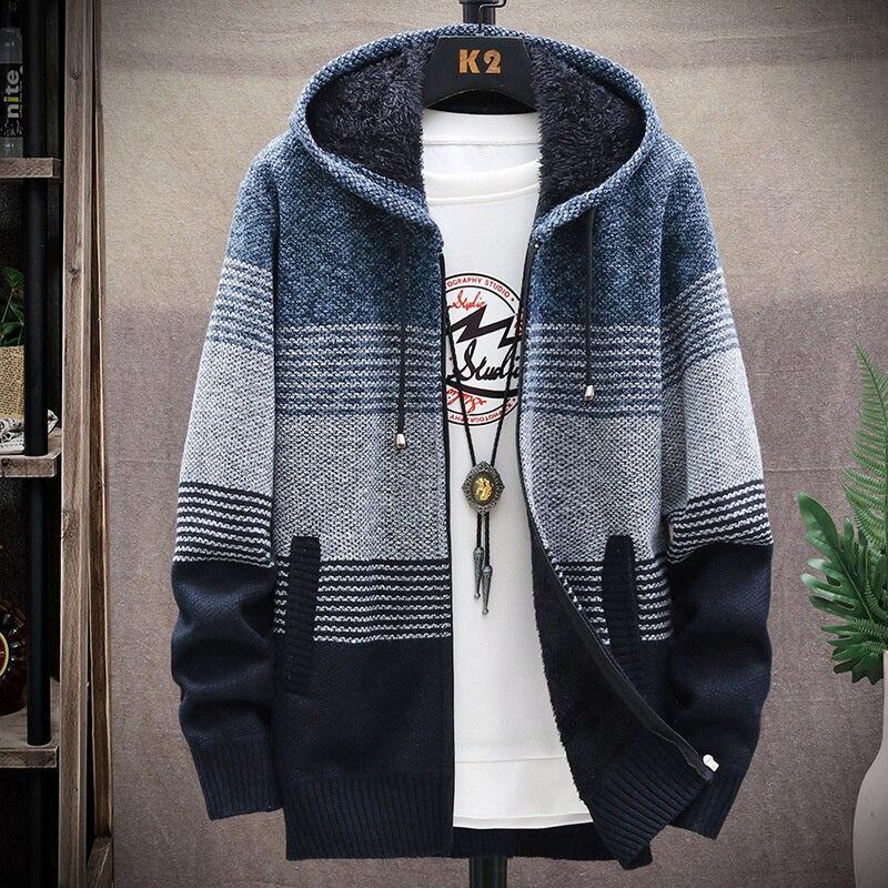 New Winter Zipper Sweater Men Casual Thick Warm Hooded Sweater Cardigan Jumper Men Fashion Inner Fleece Sweatercoat Knit Outwear - Image 3