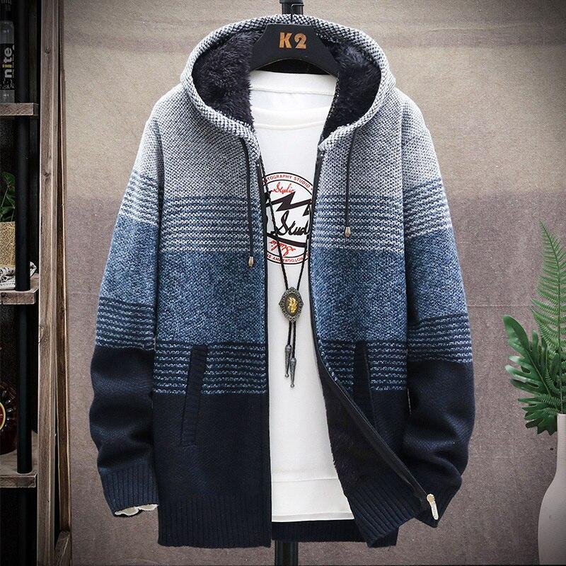 New Winter Zipper Sweater Men Casual Thick Warm Hooded Sweater Cardigan Jumper Men Fashion Inner Fleece Sweatercoat Knit Outwear - Image 6
