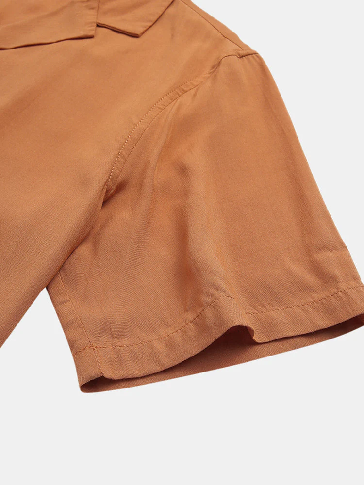 Mens Cotton Light Breathable Solid Color Revere Shirt - Image 8