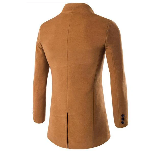One Button Stand Collar Slim Fit Wool Coat - Image 6