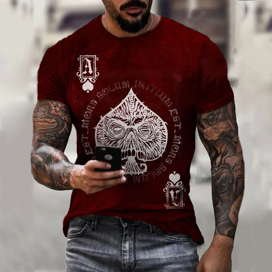Poker The Ace of Spades Skull Print Short Sleeve T-shirt - Image 2