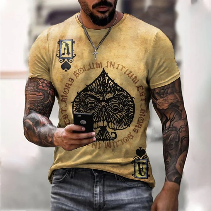 Poker The Ace of Spades Skull Print Short Sleeve T-shirt - Image 3