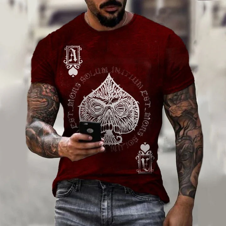 Poker The Ace of Spades Skull Print Short Sleeve T-shirt - Image 4
